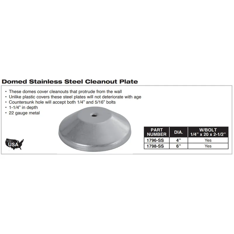 Pasco 1796-SS Stainless Dome W/Bolt 4 inches Cleanout Plate