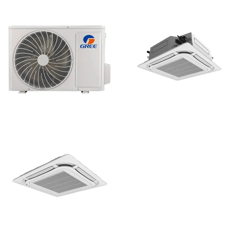 GREE Single-Zone VIR12HP230V1R-32AO+CAS12HP230V1R-32AH+GREETF05 - 12K BTU Ceiling Cassette Heat Pump System - R-32