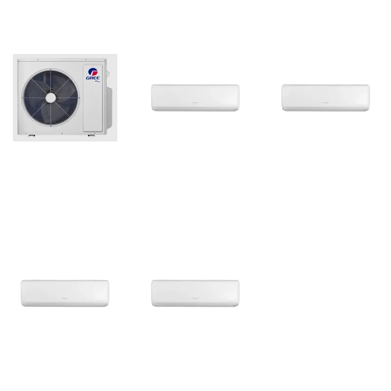 GREE Sapphire 36000 BTU R-32 21 SEER2 3-Zone Ductless Mini Split Heat Pump System - 9K+12K+12K+18K