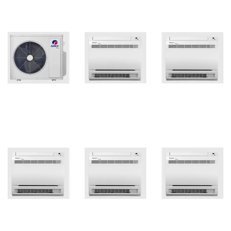 GREE 42000 BTU R-32 21 SEER2 5-Zone Ductless Mini Split Heat Pump System - 9K+9K+9K+9K+18K