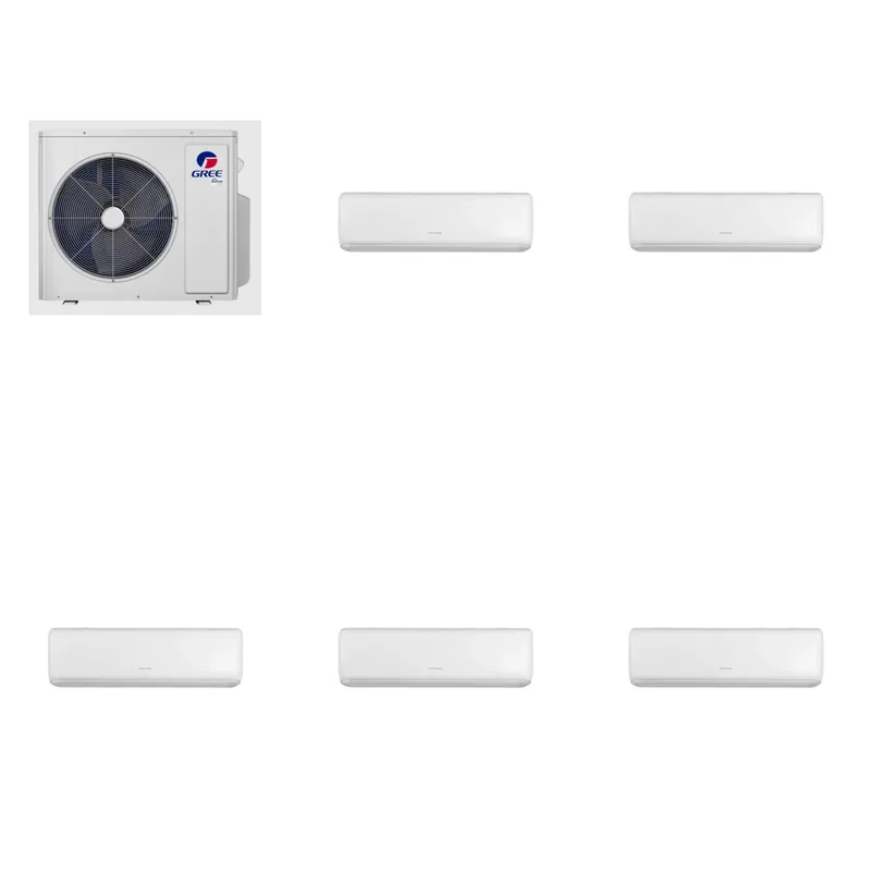 GREE Vireo 42000 BTU R-32 21 SEER2 5-Zone Ductless Mini Split Heat Pump System - 9K+9K+12K+12K+12K