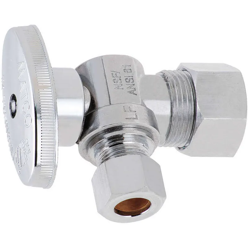 Matco-Norca 26-1019LF 5/8 inches OD Comp x 3/8 inches OD Comp 1/4 inches Turn Angle Oval Handle Supply Stop