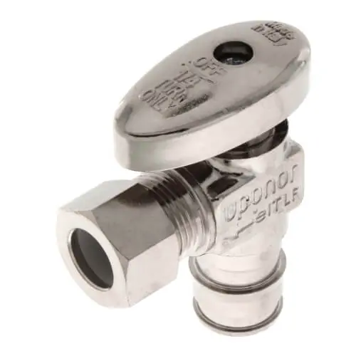 Uponor Wirsbo LF4855038 ProPEX 1/2 inch x 3/8 inch PEX x Compression Lead-Free Brass Full Port Angle Stop Valve