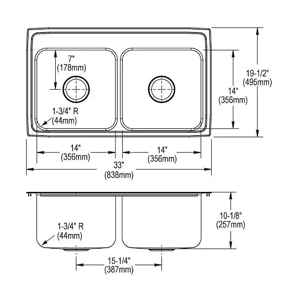 Just Manufacturing DLX1933A3 Stylist Group 33 x 19 in. 3 Hole Stainless Steel Double Bowl Drop-in Kitchen Sink