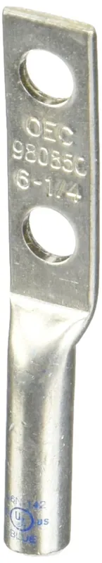 Nsi Industries L614 Compression Lug, 1 Hole, Long Barrel, Copper, # 6 AWG (STR), 1/4 inches Stud Size