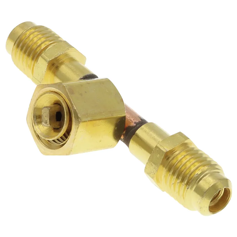 C&D Valve CD9602/2 1/4 inches M. Flare Access x 1/4 inches F. Flare Tee, w/ Depressor Tip On Branch w/ Valve Core (Pack of 2)