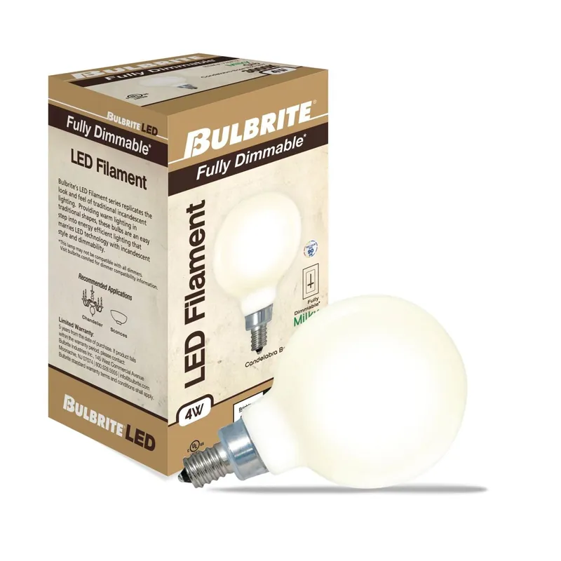 Bulbrite 776712 Led4g16/30k/Fil/M/3 4W G16 30k Filament E12 Milky