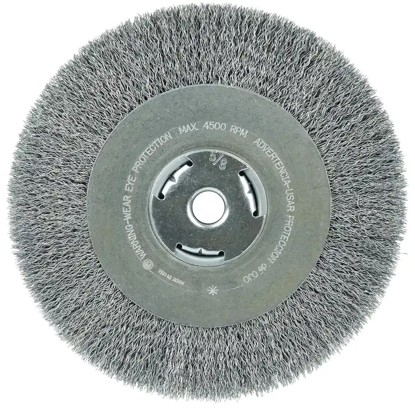 Weiler 36206 Wolverine 8 inches Crimped Wire Wheel .014 inches Steel Fill Wide Face 5/8 inches Arbor Hole