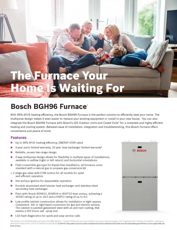 Bosch BGH96M080C4B 96% 80k Btu 21 inches Cabinet Gas Furnace