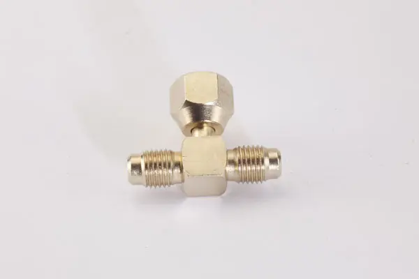 C&D Valve CD9603/2 1/4 inches M. Flare Access x 1/4 inches F. Flare Tee, w/ Depressor Tip on Branch, w/ Valve Core, All Brass (Pack of 2)
