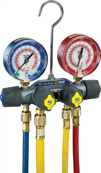 Yellow Jacket YJ-49968 4-Valve R22/404/410A Titan Manifold w/ 60 x 3/8 Ball Valve Hoses