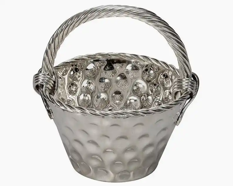 Century 6710 Mid Century Hammered Nickel Plated Tall Handled Basket
