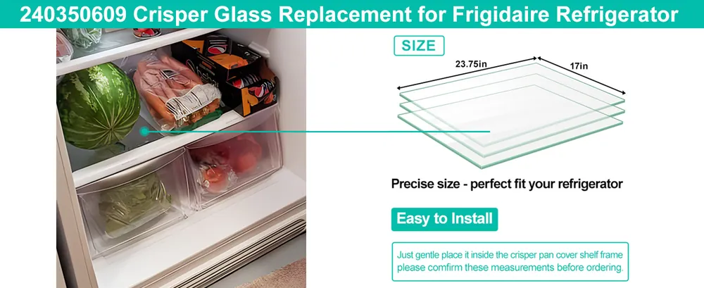 Electrolux 240350689 Refrigerator Crisper Pan Glass Insert (23.75 inches x 17 inches) Replacement 240350609