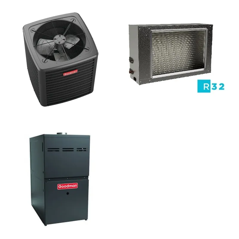 GOODMAN GLXS4BA4810+CSCT6012L3+GR9S960805CU - 4 Ton Ducted Air Conditioner & Gas Furnace System - R-32