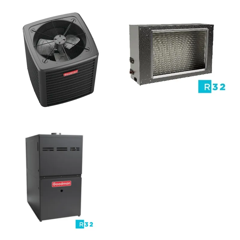 GOODMAN GLXS4BA6010+CSCT6012L3+GR9S801005CN - 5 Ton Ducted Air Conditioner & Gas Furnace System - R-32