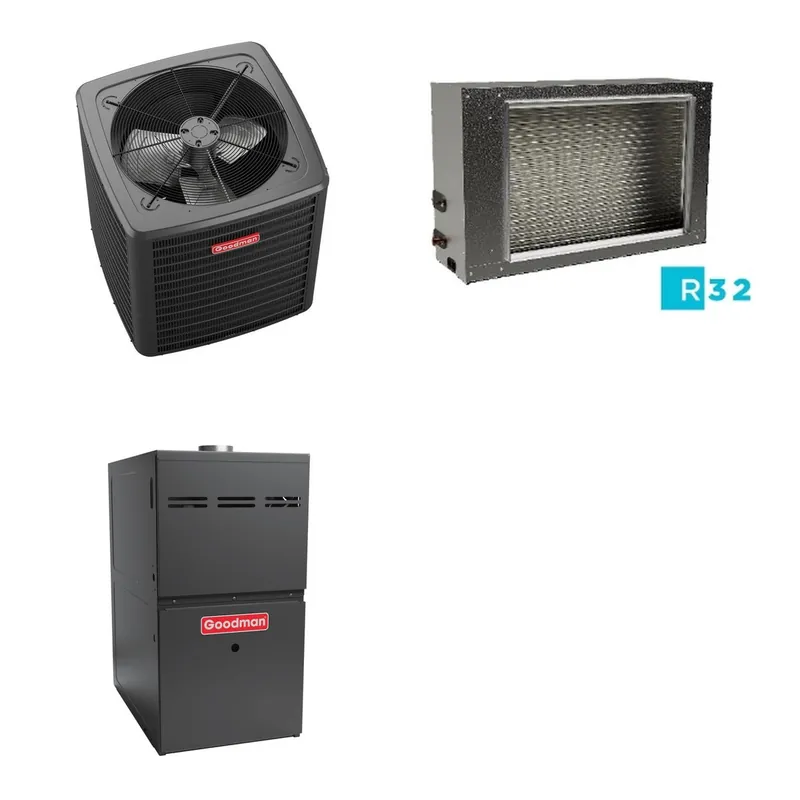 GOODMAN GLXS5BA4210+CSCT6012L3+GR9S800804CN - 3.5 Ton Ducted Air Conditioner & Gas Furnace System - R-32