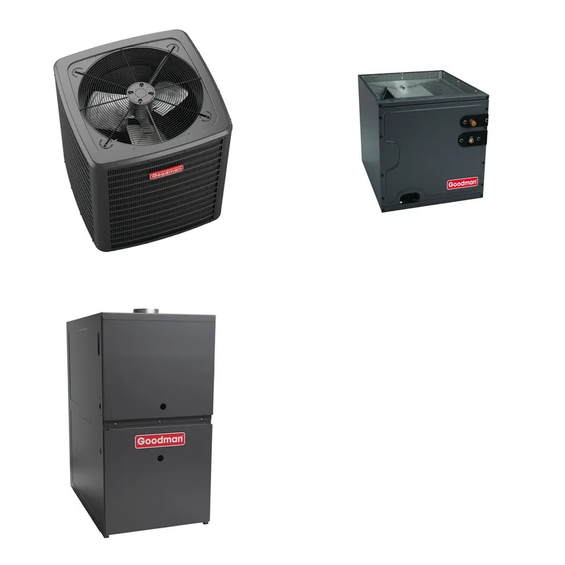 GOODMAN GLXS4BA3010+CAUTA3626B3+GR9S800604BU - 2.5 Ton Ducted Air Conditioner & Gas Furnace System - R-32