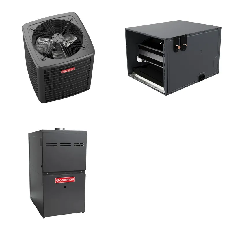 GOODMAN GLXS5BA4210+CHPTA4830C3+GR9S800805CU - 3.5 Ton Ducted Air Conditioner & Gas Furnace System - R-32