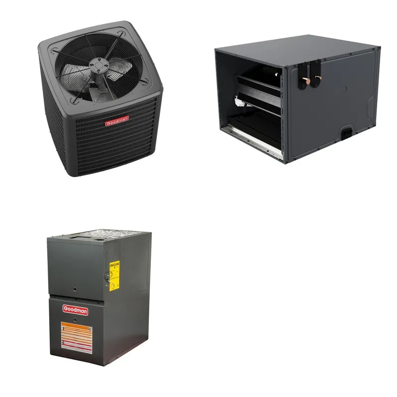 GOODMAN GLXS5BA6010+CHPTA6030D3+GR9S801205DN - 5 Ton Ducted Air Conditioner & Gas Furnace System - R-32
