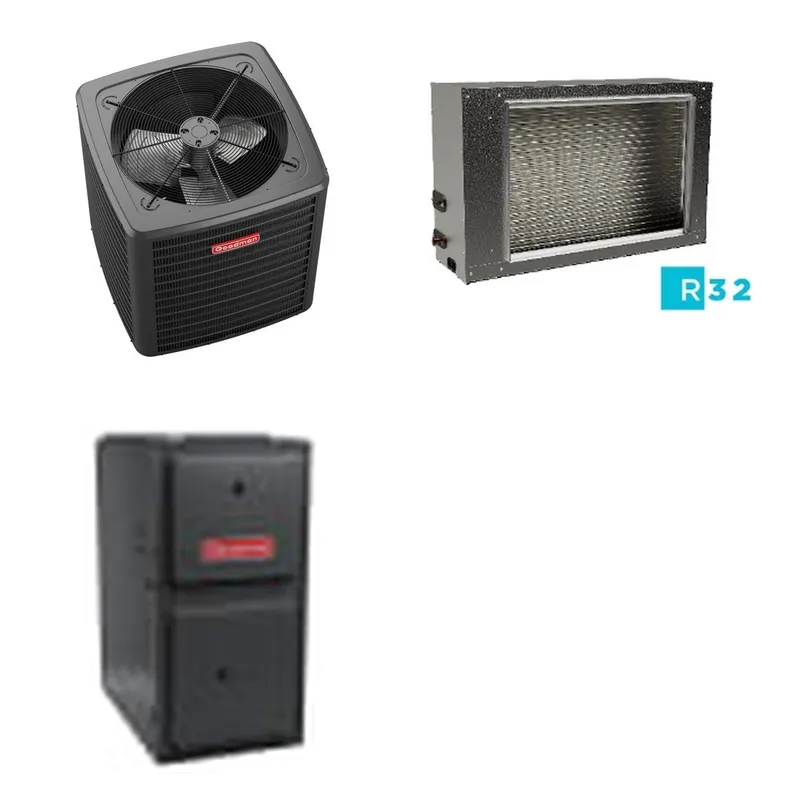 GOODMAN GLXS5BA4210+CSCT6012L3+GR9S960804CN - 3.5 Ton Ducted Air Conditioner & Gas Furnace System - R-32