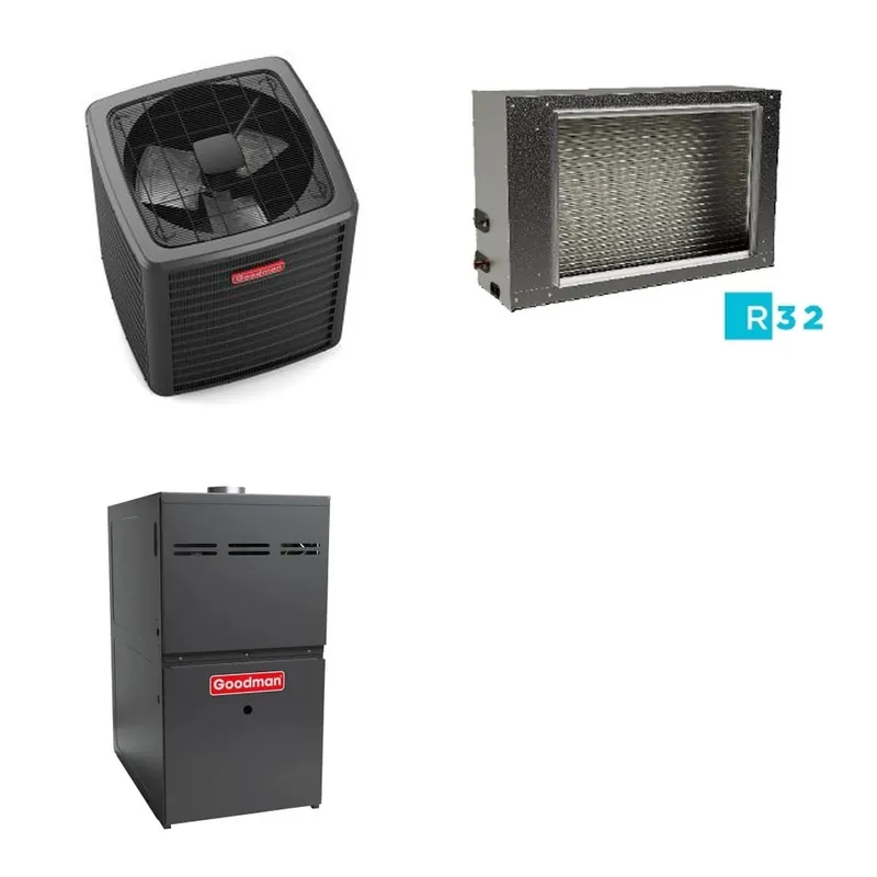 GOODMAN GLXS5BA4810+CSCT6012L3+GR9S800805CU - 4 Ton Ducted Air Conditioner & Gas Furnace System - R-32