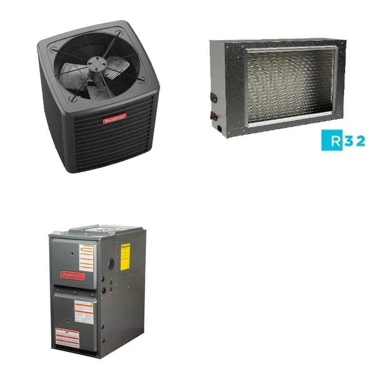 GOODMAN GLXS4BA3010+CSCT3612L3+GR9S960803BN - 2.5 Ton Ducted Air Conditioner & Gas Furnace System - R-32