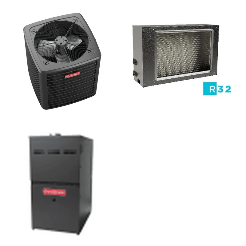 GOODMAN GLXS4BA3610+CSCT3612L3+GR9S800804BN - 3 Ton Ducted Air Conditioner & Gas Furnace System - R-32