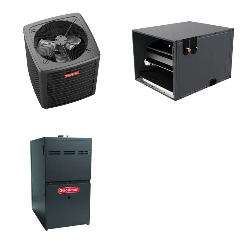 GOODMAN GLXS4BA4810+CHPTA6030D3+GR9S960805CU - 4 Ton Ducted Air Conditioner & Gas Furnace System - R-32