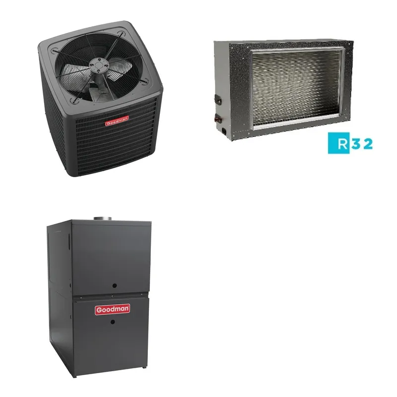 GOODMAN GLXS4BA3610+CSCT3612L3+GR9S800604BU - 3 Ton Ducted Air Conditioner & Gas Furnace System - R-32