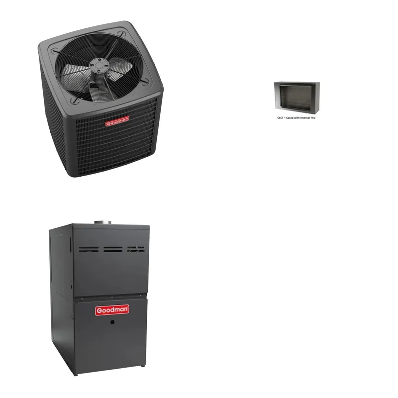 GOODMAN GLXS5BA3010+CSCT3012M3+GR9S800805CU - 2.5 Ton Ducted Air Conditioner & Gas Furnace System - R-32