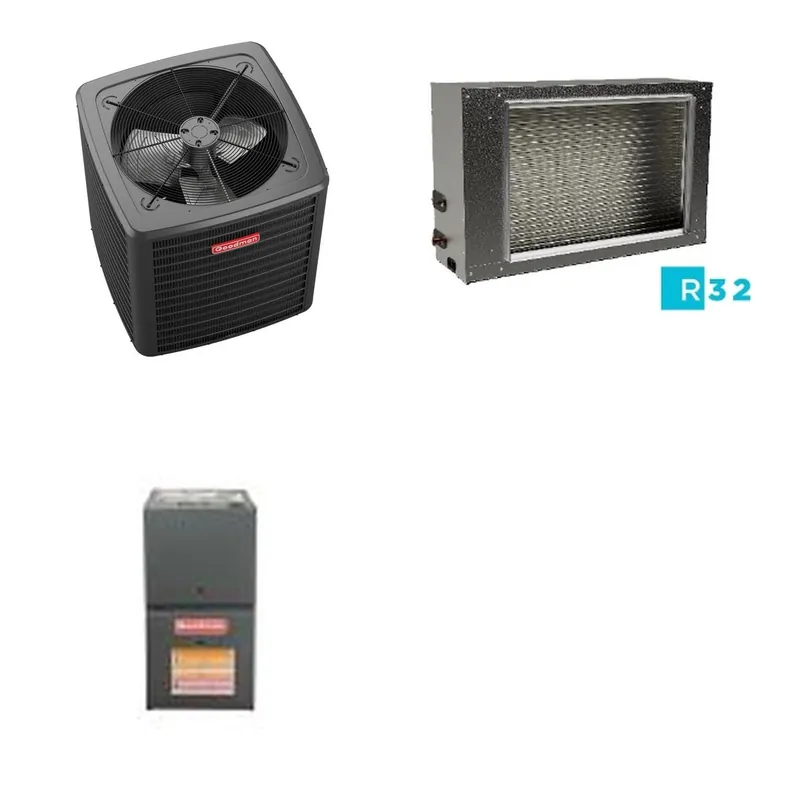 GOODMAN GLXS5BA3010+CSCT3612L3+GR9S800403AN - 2.5 Ton Ducted Air Conditioner & Gas Furnace System - R-32