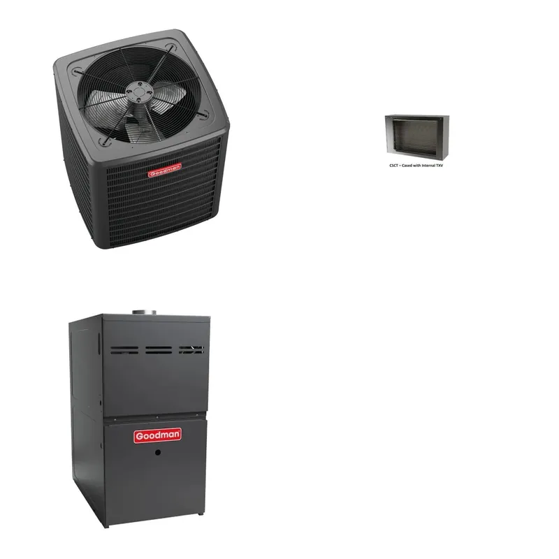 GOODMAN GLXS4BA3010+CSCT3012M3+GR9S800805CU - 2.5 Ton Ducted Air Conditioner & Gas Furnace System - R-32