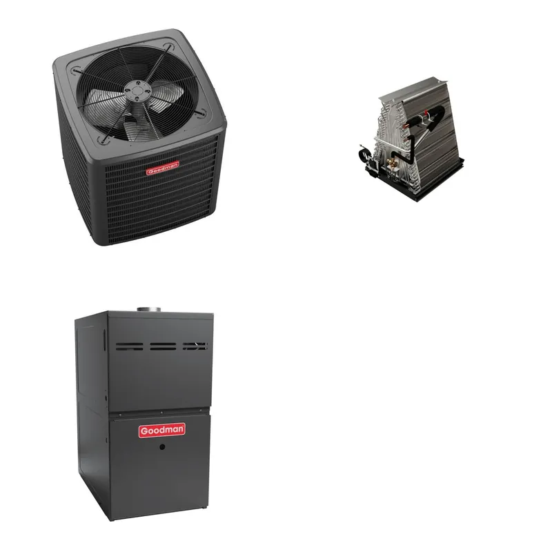 GOODMAN GLXS5BA3010+CAUTA3026B3+GR9S800804CN - 2.5 Ton Ducted Air Conditioner & Gas Furnace System - R-32