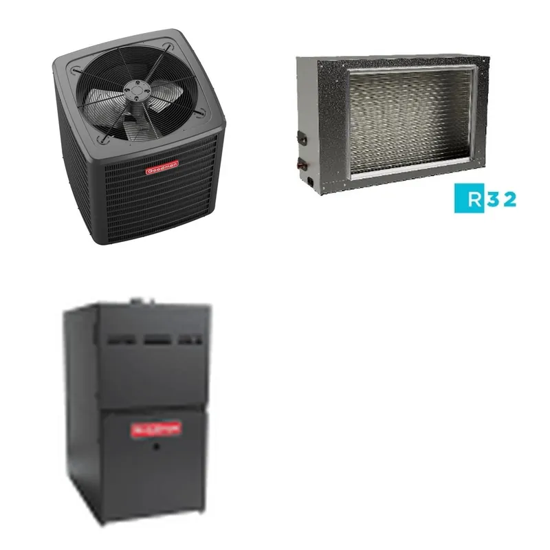GOODMAN GLXS5BA3610+CSCT3612L3+GR9S800604BN - 3 Ton Ducted Air Conditioner & Gas Furnace System - R-32