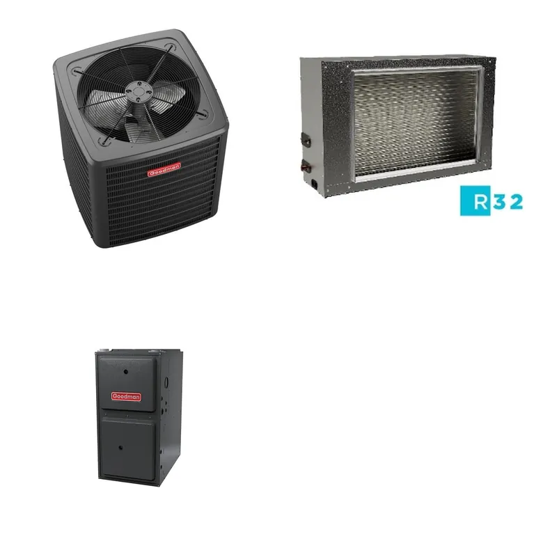 GOODMAN GLXS5BA6010+CSCT6012L3+GR9S920805CN - 5 Ton Ducted Air Conditioner & Gas Furnace System - R-32