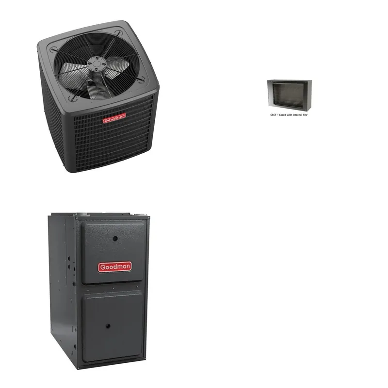 GOODMAN GLXS5BA3010+CSCT3012M3+GR9S800803BN - 2.5 Ton Ducted Air Conditioner & Gas Furnace System - R-32