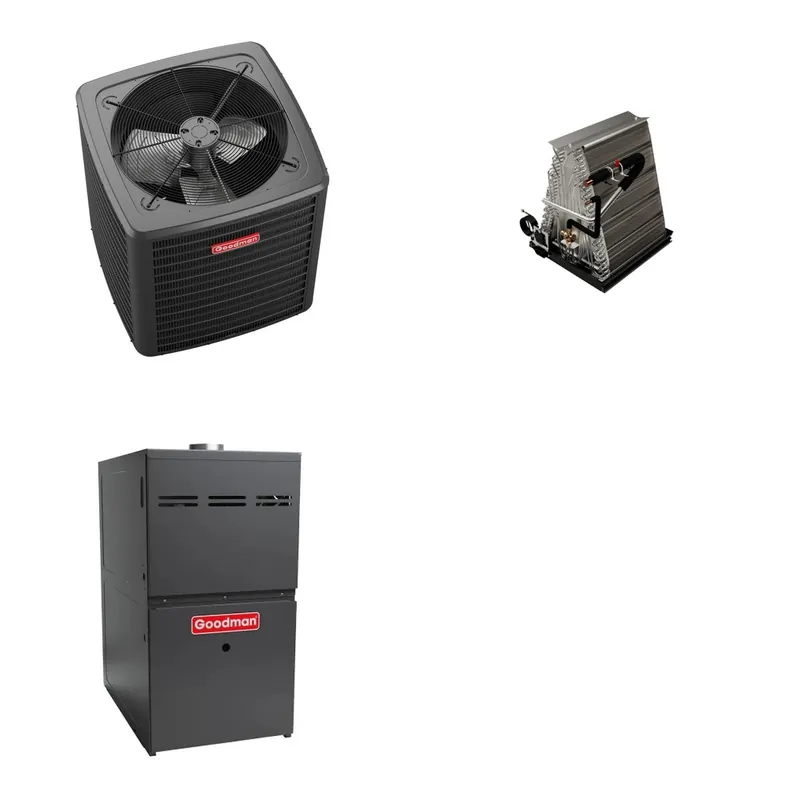 GOODMAN GLXS5BA3010+CAUTA3026C3+GR9S800805CU - 2.5 Ton Ducted Air Conditioner & Gas Furnace System - R-32