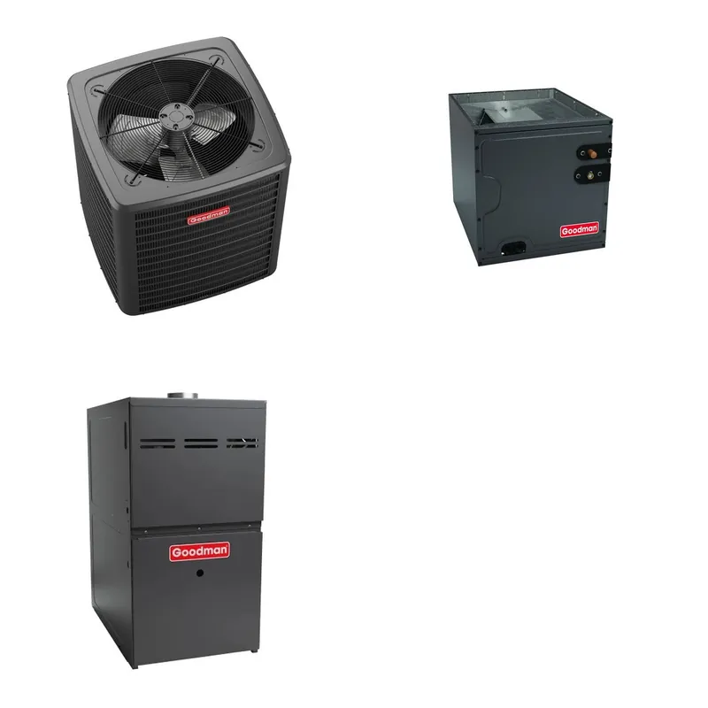 GOODMAN GLXS5BA3010+CAUTA3626B3+GR9S800805CU - 2.5 Ton Ducted Air Conditioner & Gas Furnace System - R-32